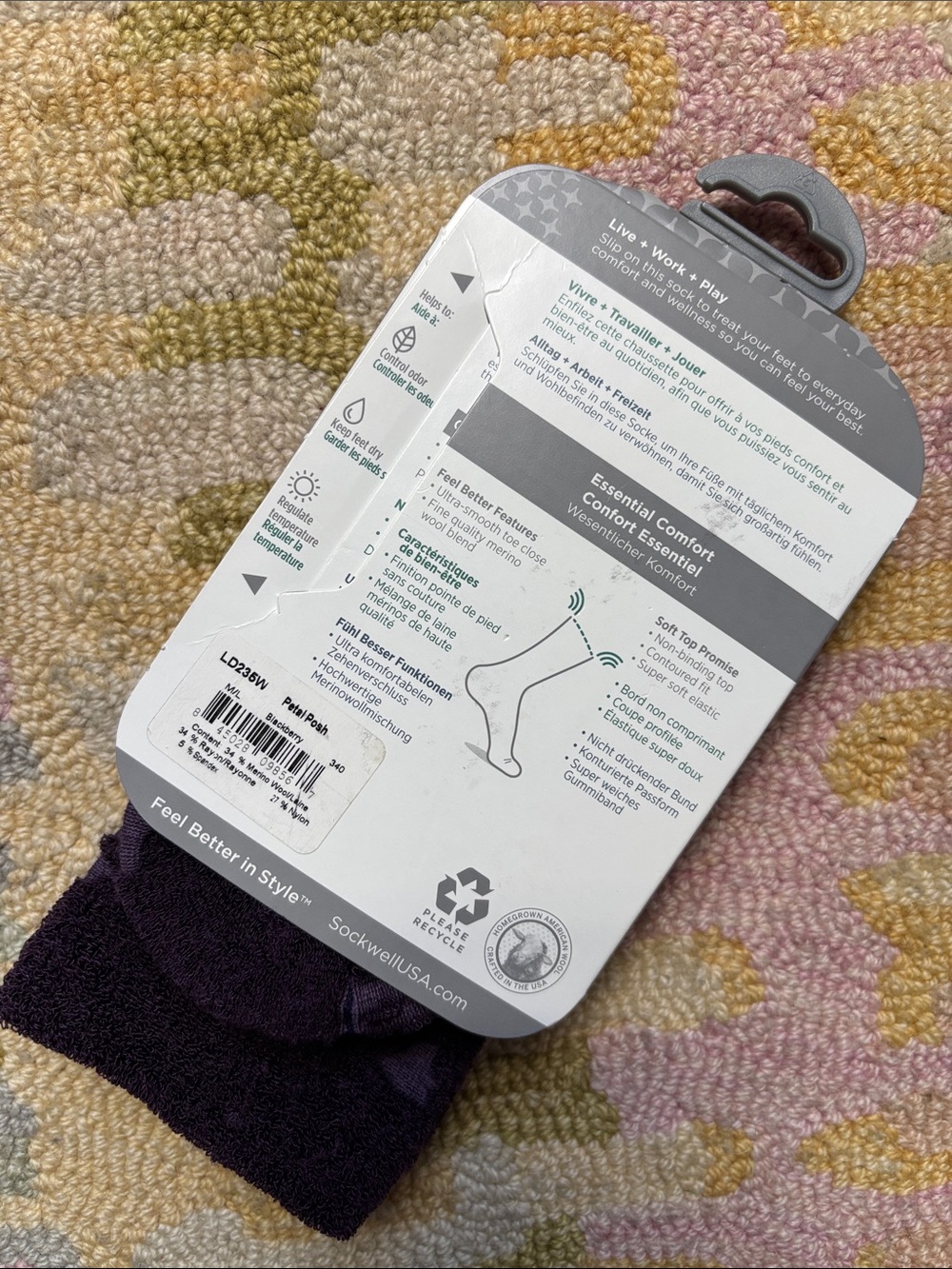 SockWell Essential Comfort Petal Posh BlackBerry Socks NWT women’s size M-L - Picture 5 of 8